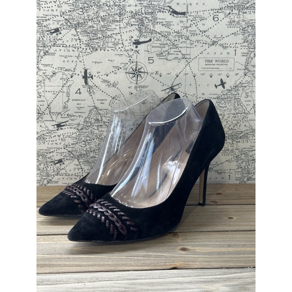 White House Black Market Olivia Whipstitch Suede Heels Womens 9.5 Black Good